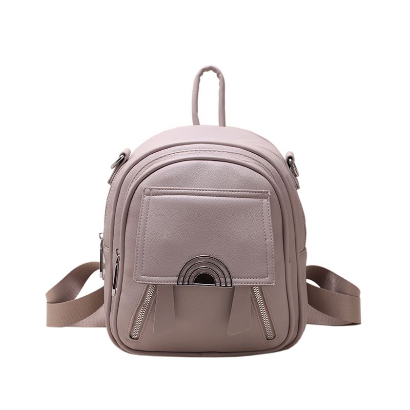 Fashion Beige Gray Pu Soft Leather Large Capacity Backpack