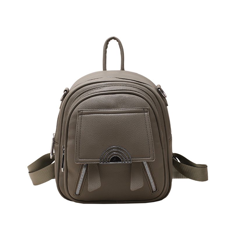 Fashion Green Pu Soft Leather Large Capacity Backpack