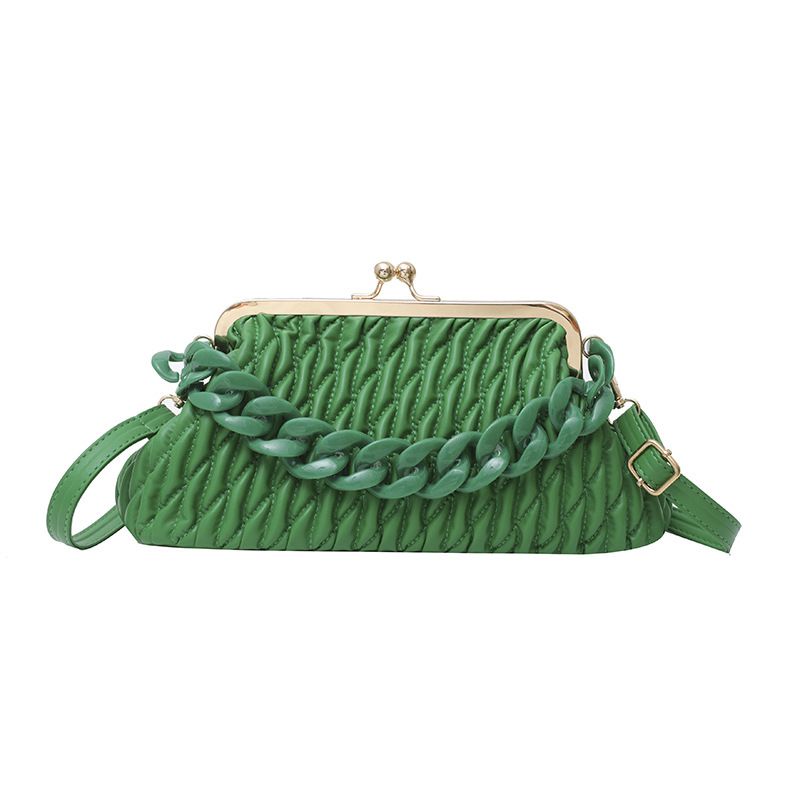 Fashion Green Pu Pleated Zipper Crossbody Bag