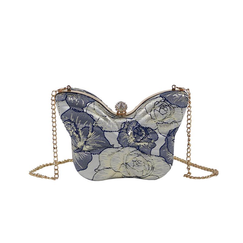 Fashion Gold With Blue Style 2 Embroidered Butterfly Crossbody Bag