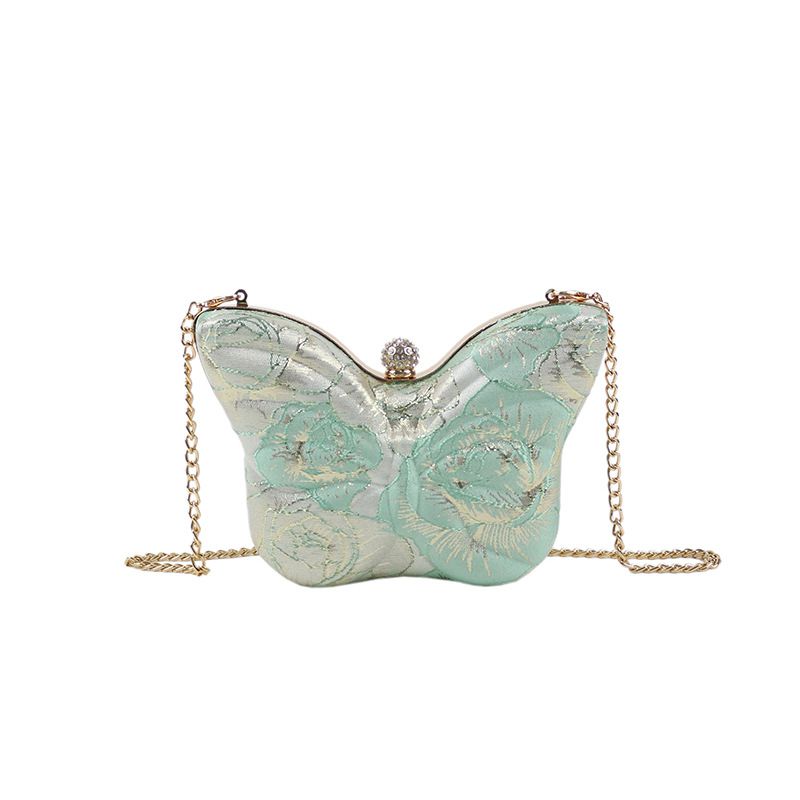 Fashion Green Style Two Embroidered Butterfly Crossbody Bag