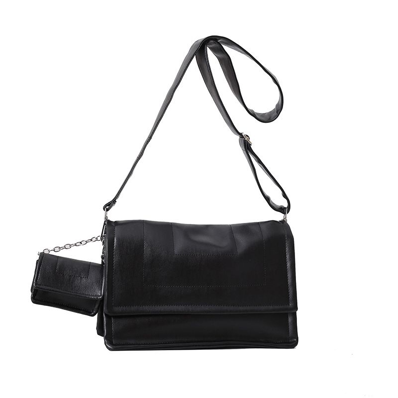 Fashion Black Pu Soft Side Flap Crossbody Bag