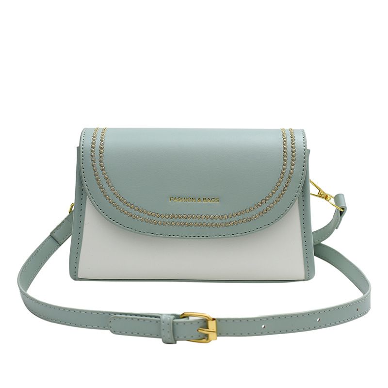 Fashion Green With White Pu Contrasting Color Flap Crossbody Bag