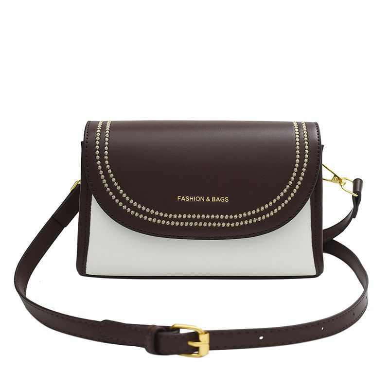 Fashion Coffee With White Pu Contrasting Color Flap Crossbody Bag