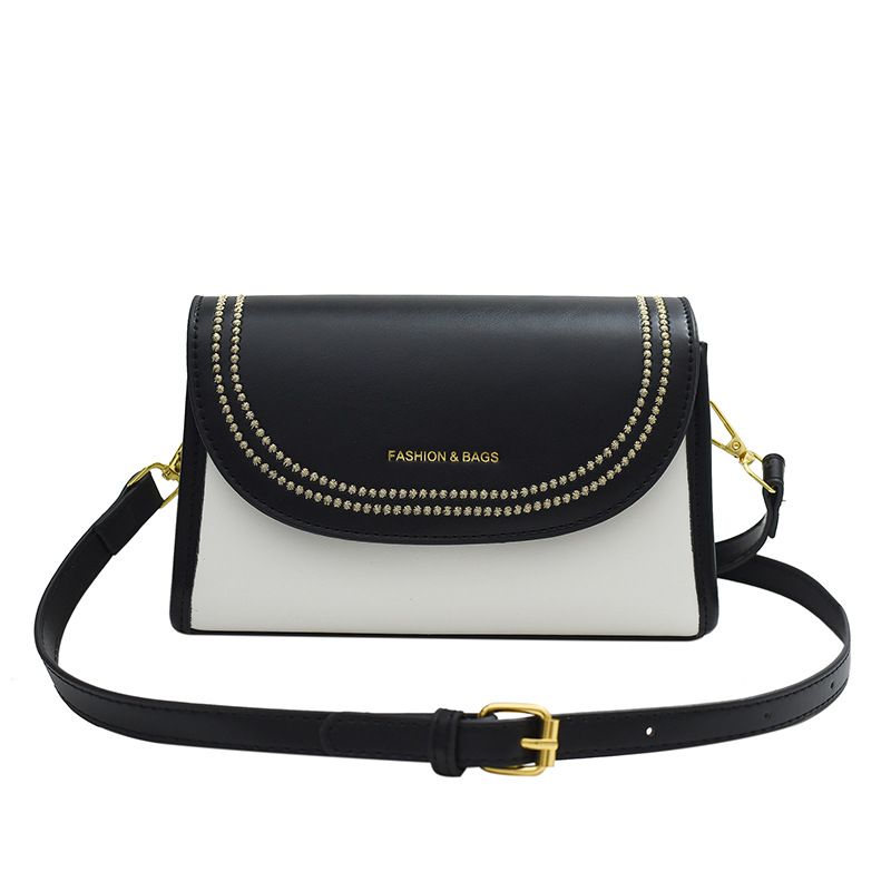 Fashion Black With White Pu Contrasting Color Flap Crossbody Bag