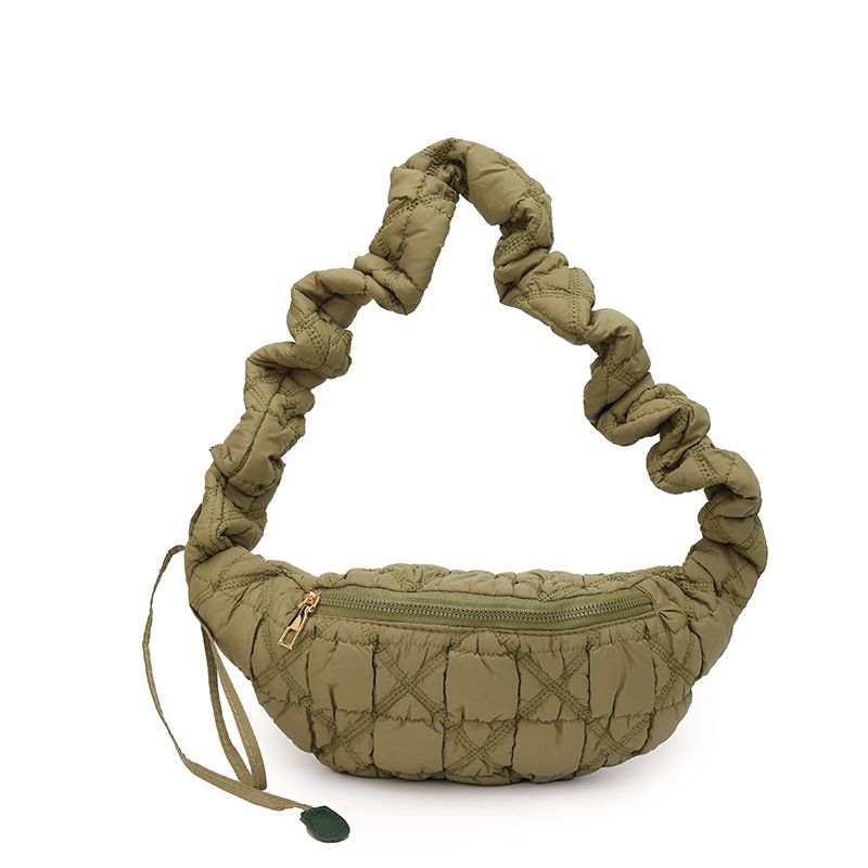 Fashion Armygreen Pu Pleated Large Capacity Shoulder Bag