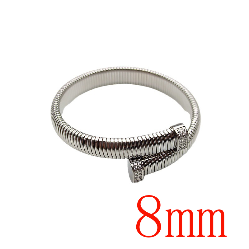 Fashion Steel Color--zircon Inlaid [8mm] Titanium Steel Gold-plated Zirconium Elastic Open Bracelet For Men