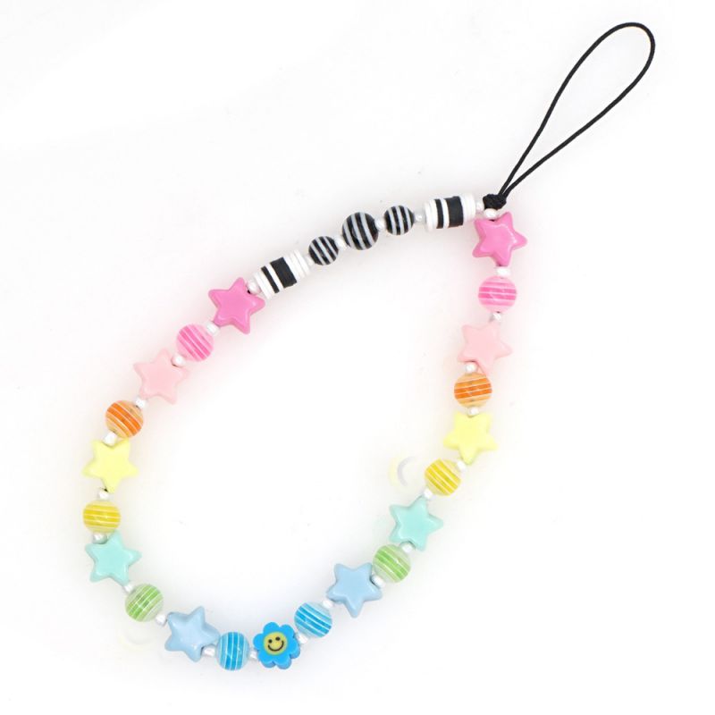 Fashion 2# Colorful Gradient Striped Beads Five-pointed Star Beaded Mobile Phone Chain