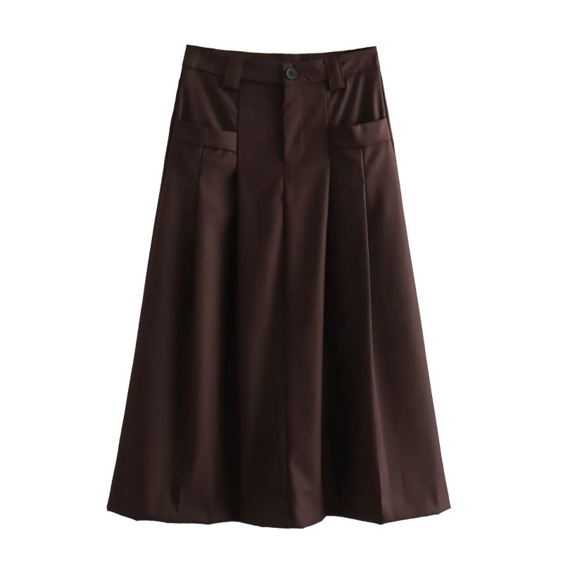 Fashion Coffee Silhouette Double Pocket Skirt