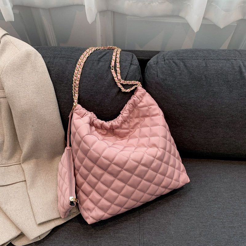 Fashion Pink Cotton Diamond Large Capacity Crossbody Bag