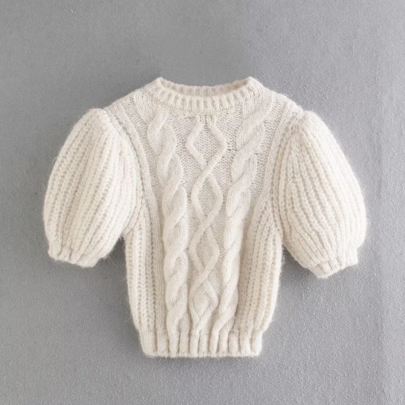 Fashion Off-white Twisted Cord Knit Sweater