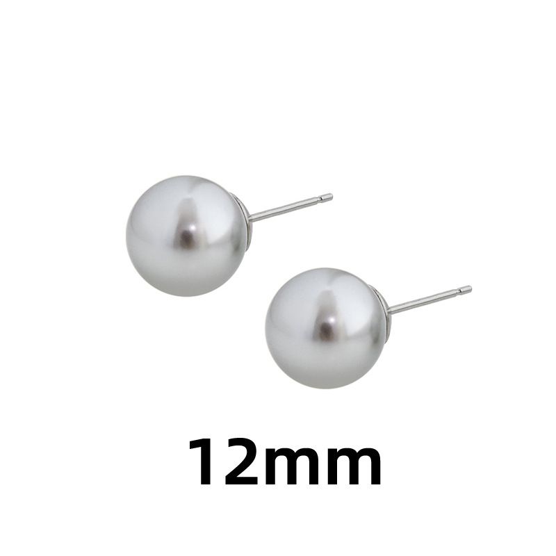 Fashion One 12mm Silver Gray Pearl Stud Earrings Copper Pearl Earrings (single)