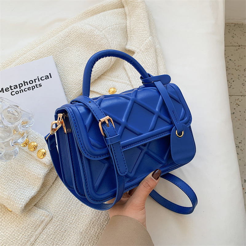 Fashion Klein Blue Pu Diamond Flap Crossbody Bag