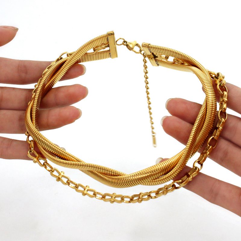 Fashion Gold Titanium Steel Snake Bone Chain Multi-layer Necklace