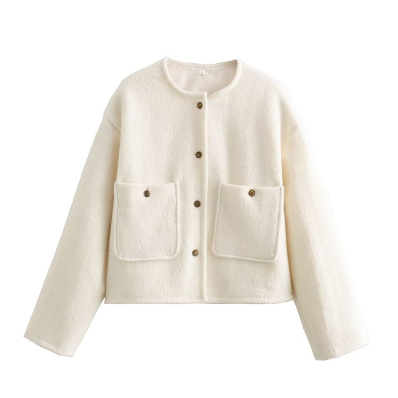 Fashion White Textured-breasted Jacket
