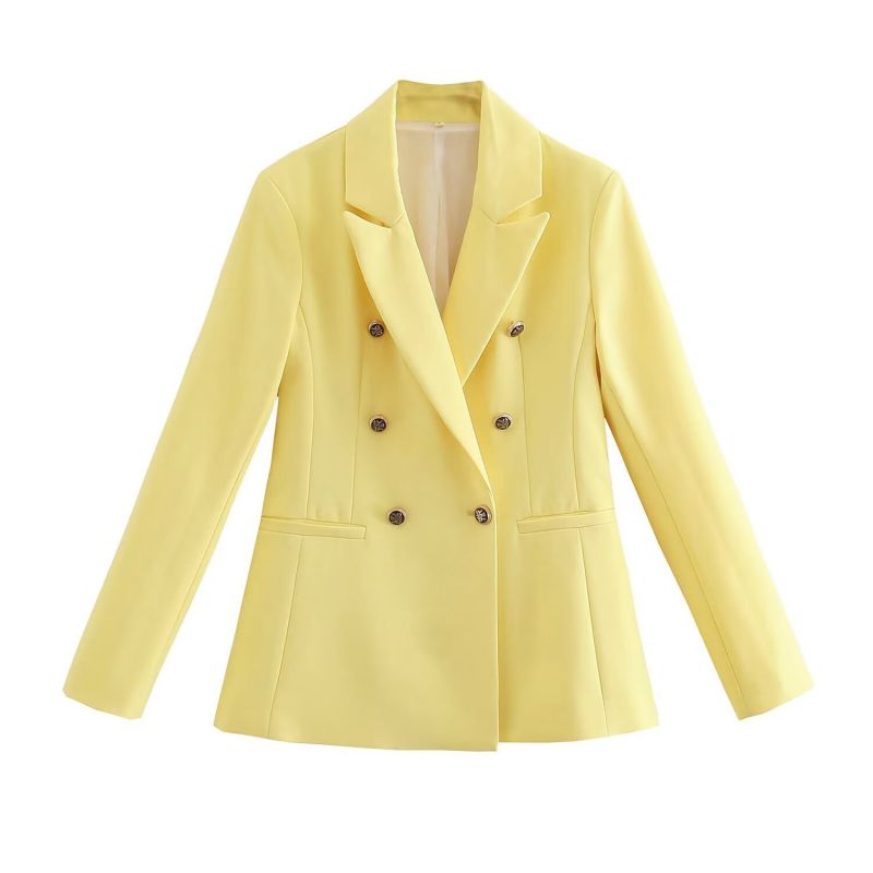 Fashion Yellow Double Breasted Blazer