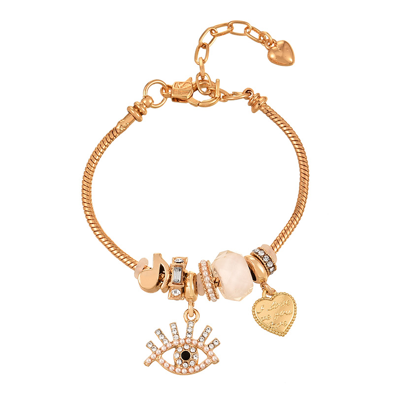 Fashion Gold Copper Inlaid Zirconium Pearl Eye Love Pendant Beaded Bracelet