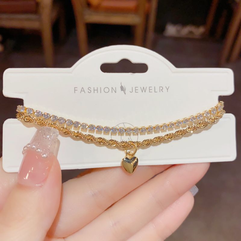 Fashion Gold Copper And Diamond Double Layer Love Bracelet