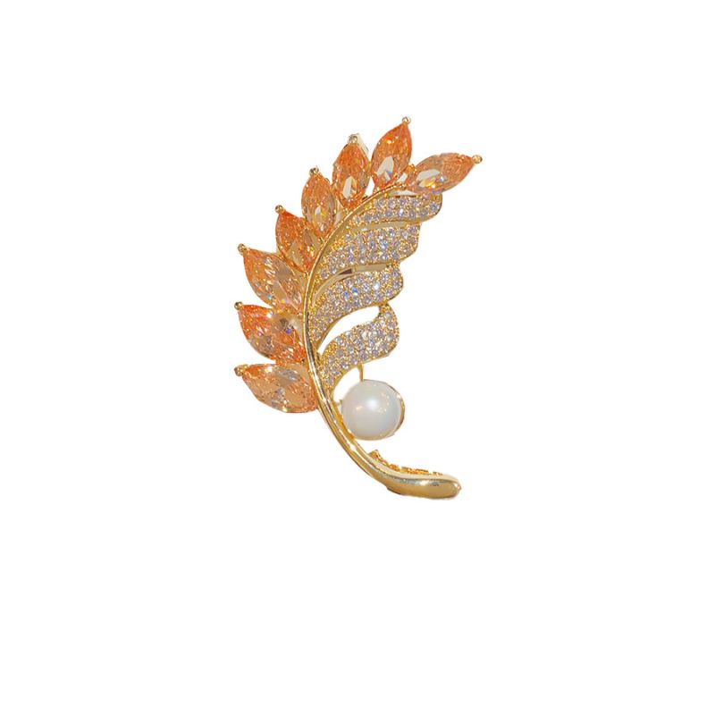 Fashion Pearl Feather Brooch Copper And Diamond Pearl Feather Brooch