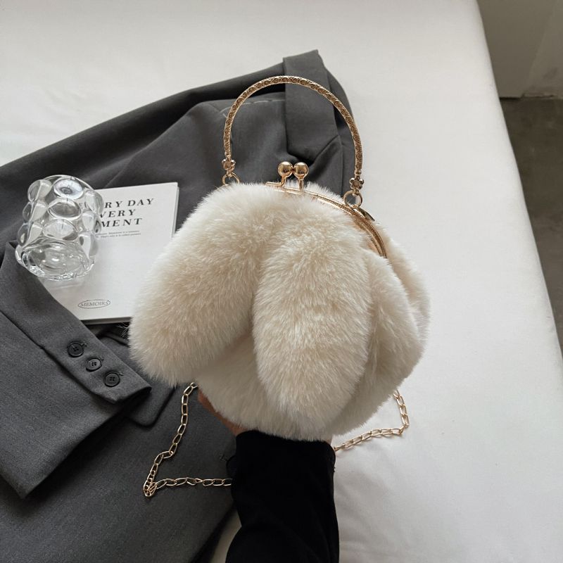 Fashion Off-white Plush Clip Large Capacity Crossbody Bag