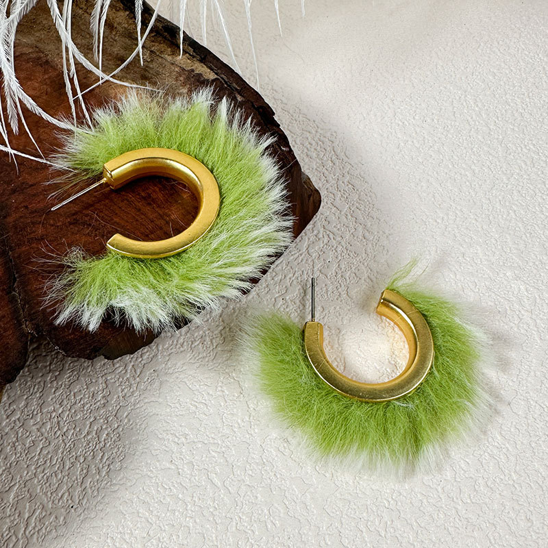 Fashion Earrings Green Simulated Plush C-shaped Earrings