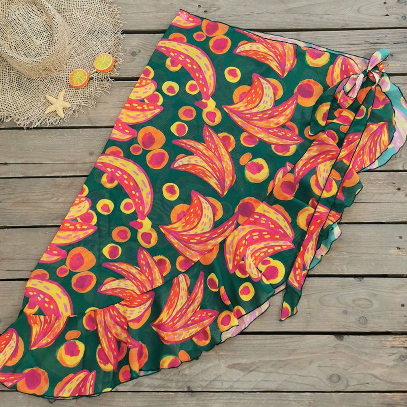 Fashion Green Background Print [skirt Only] Polyester Printed Knotted Beach Skirt