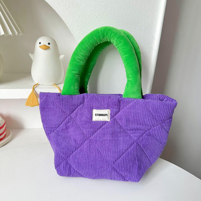 Fashion Purple Corduroy Diamond Down Large Capacity Handbag