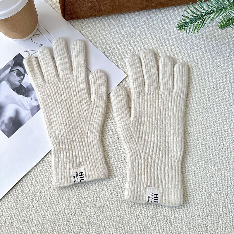 Fashion Apricot Polyester Knitted Index Finger Gloves