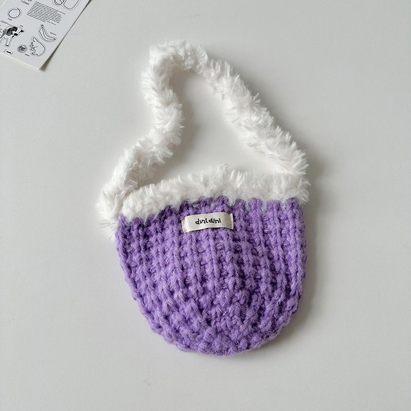 Fashion Purple Cartoon Knitted Childrens Handbag