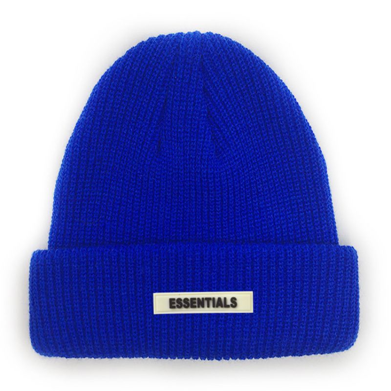 Fashion Blue Acrylic Knitted Patch Beanie
