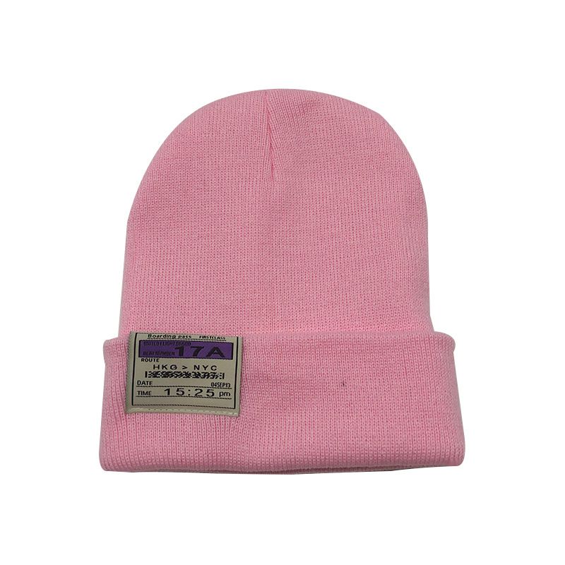Fashion Pink Acrylic Knitted Patch Beanie