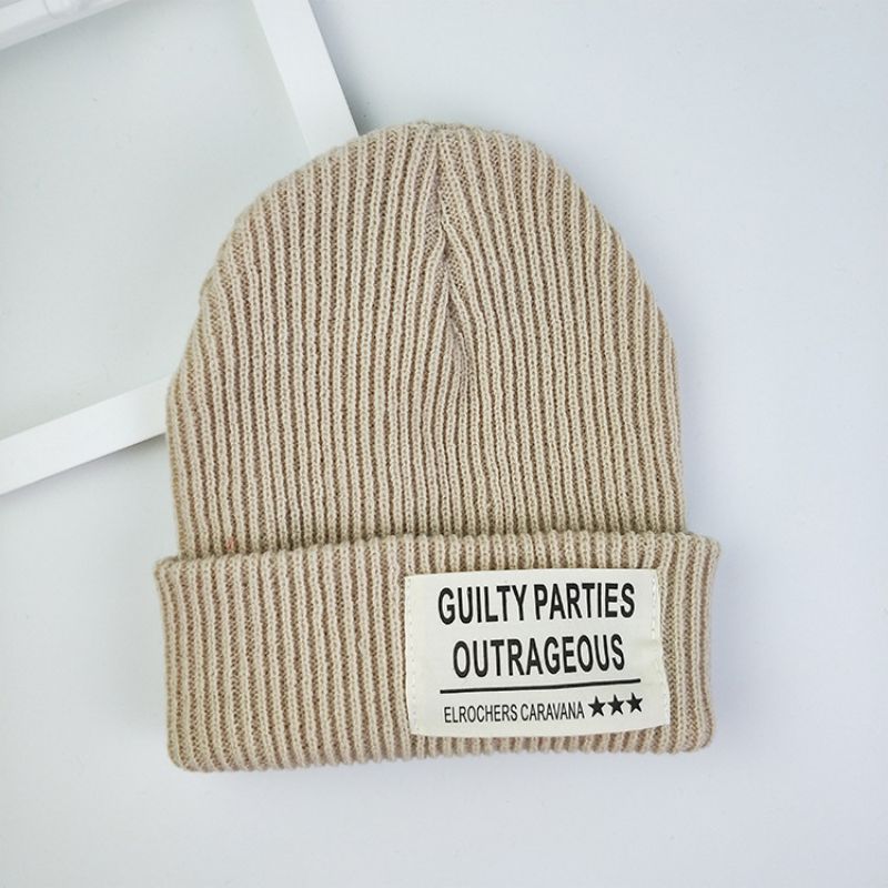 Fashion Beige Acrylic Knitted Patch Beanie