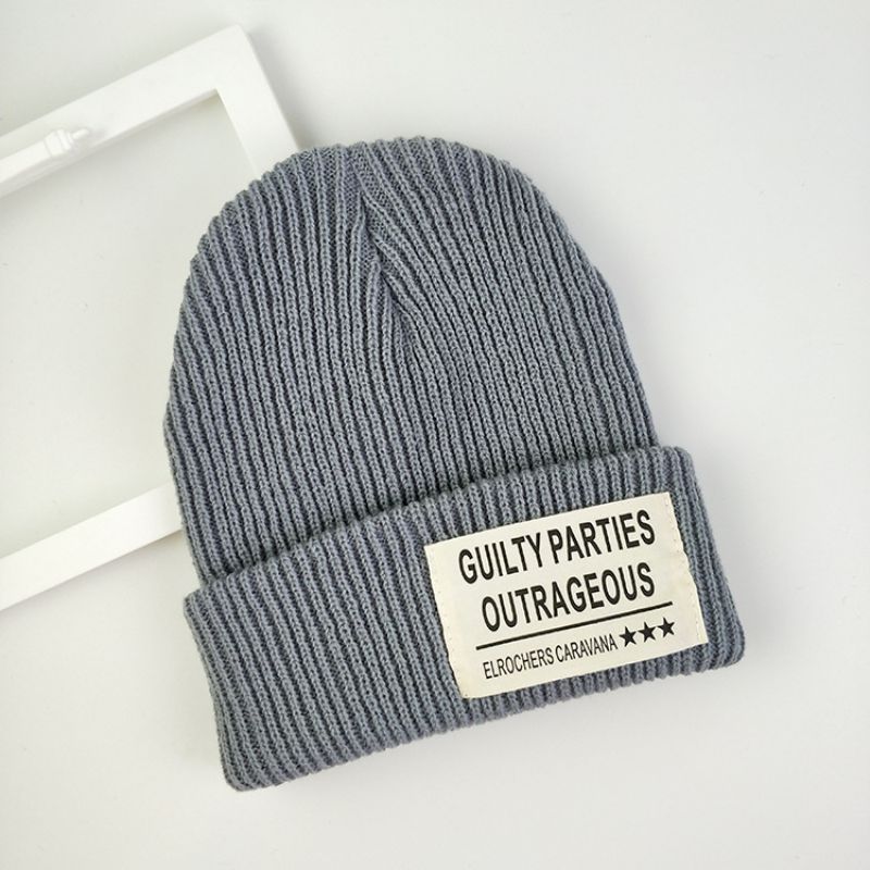 Fashion Light Grey Acrylic Knitted Patch Beanie