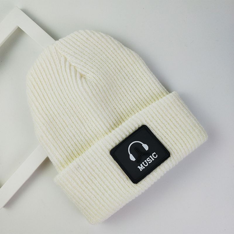 Fashion White (headphone Model) Acrylic Knitted Patch Beanie