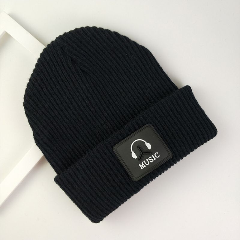 Fashion Black (headphone Model) Acrylic Knitted Patch Beanie