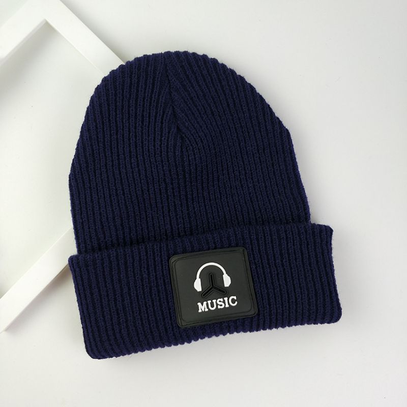 Fashion Navy Blue (headphone Model) Acrylic Knitted Patch Beanie