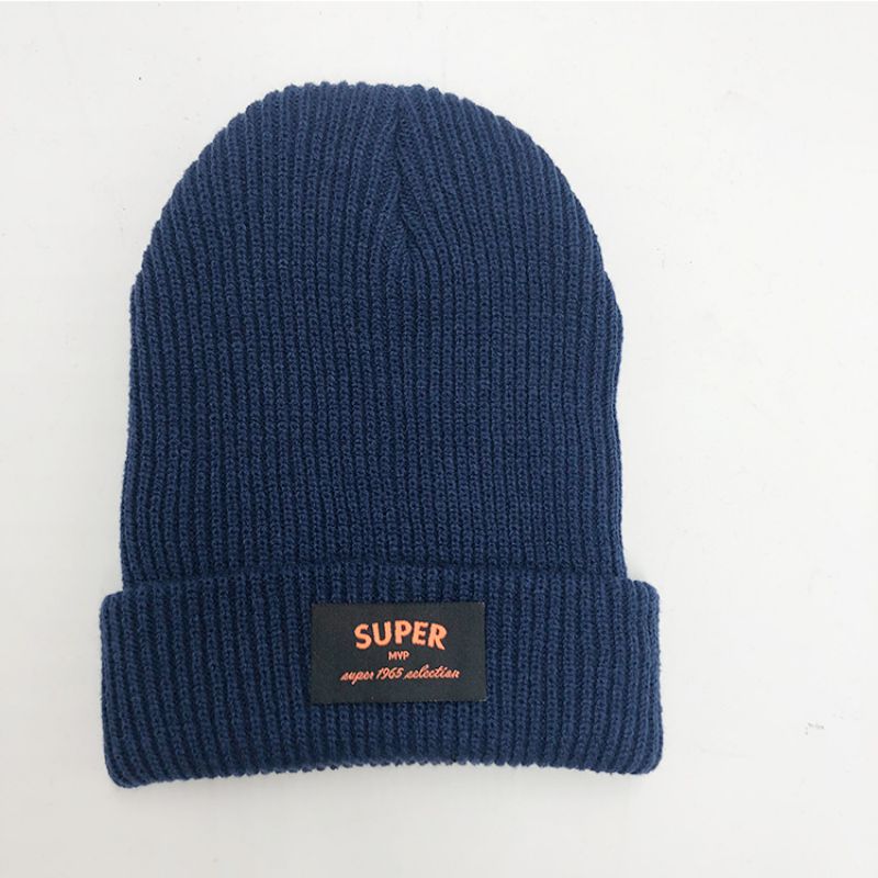 Fashion Navy Blue {super} Acrylic Knitted Patch Beanie