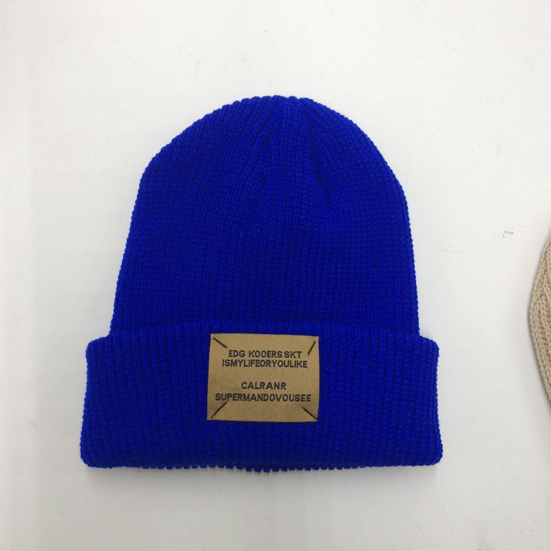 Fashion Royal Blue Acrylic Knitted Patch Beanie