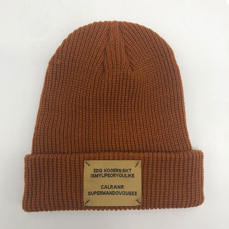 Fashion Caramel Colour Acrylic Knitted Patch Beanie