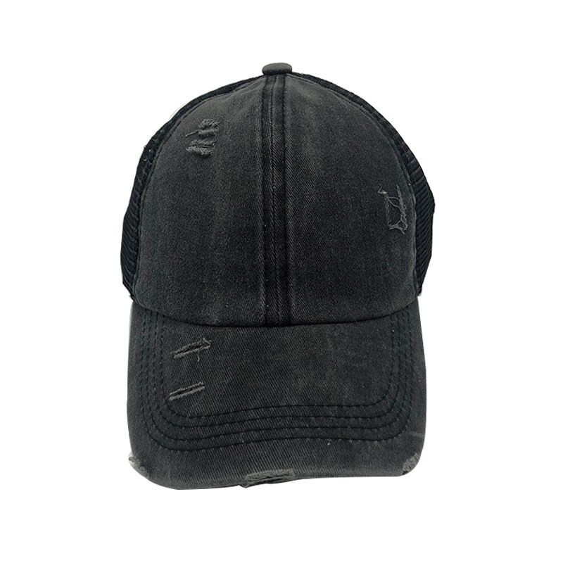 Fashion Black Gray-ponytail Hat Acrylic Hole Washed Baseball Cap