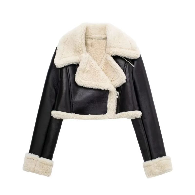 Fashion Black Fur Lapel Coat