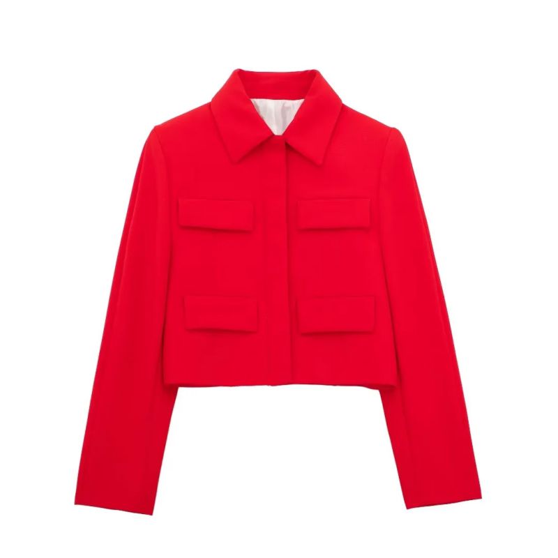 Fashion Red Blended Lapel Jacket