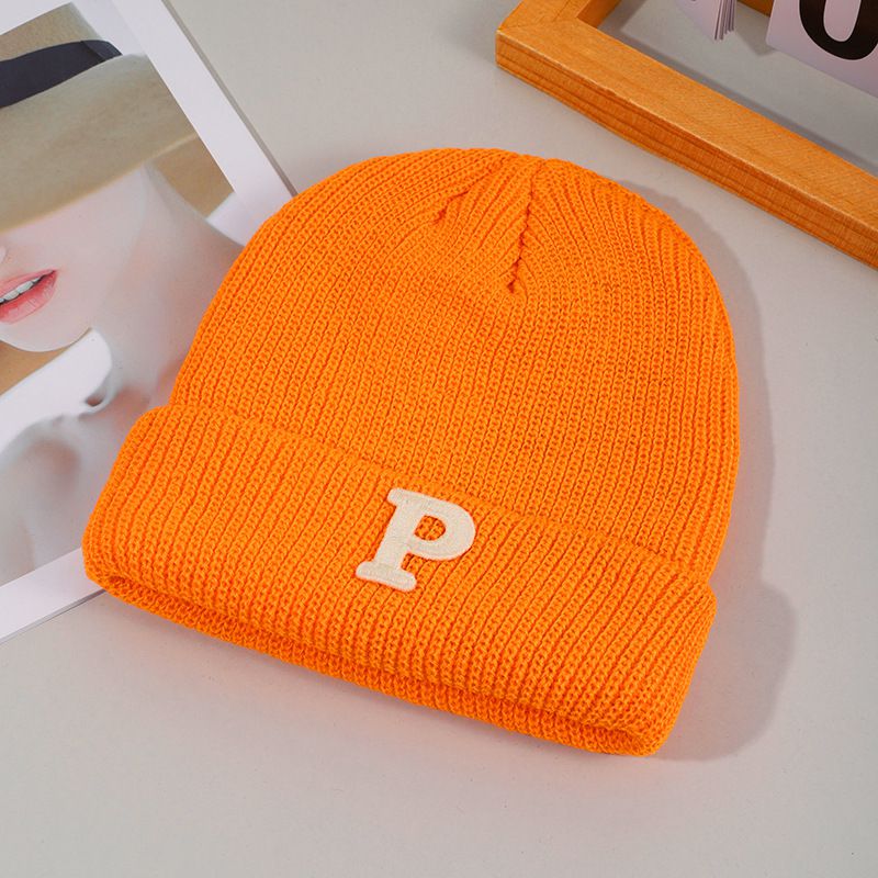 Fashion Orange Letter Embroidered Wool Knitted Beanie