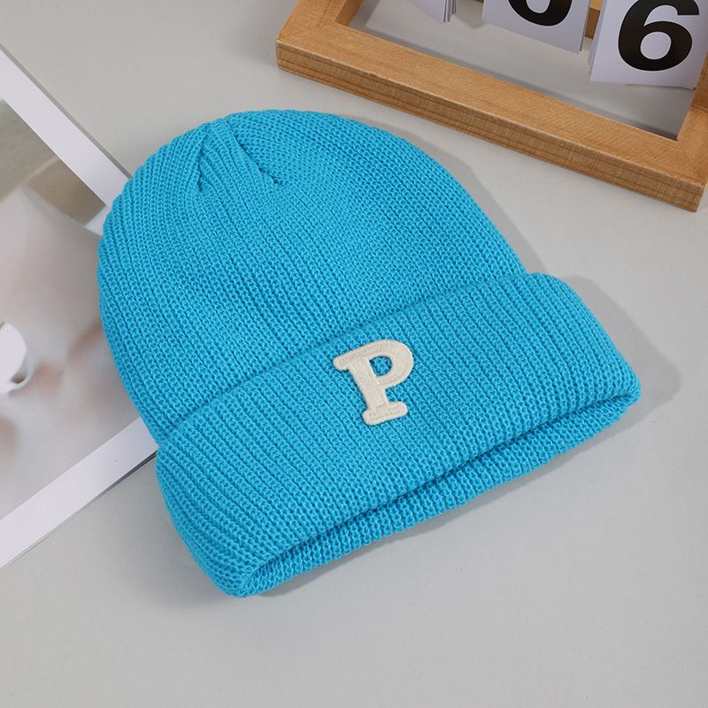Fashion Blue Letter Embroidered Wool Knitted Beanie