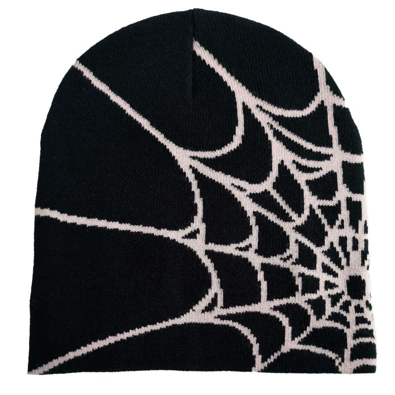 Fashion Black+white Spider Web Jacquard Knitted Beanie