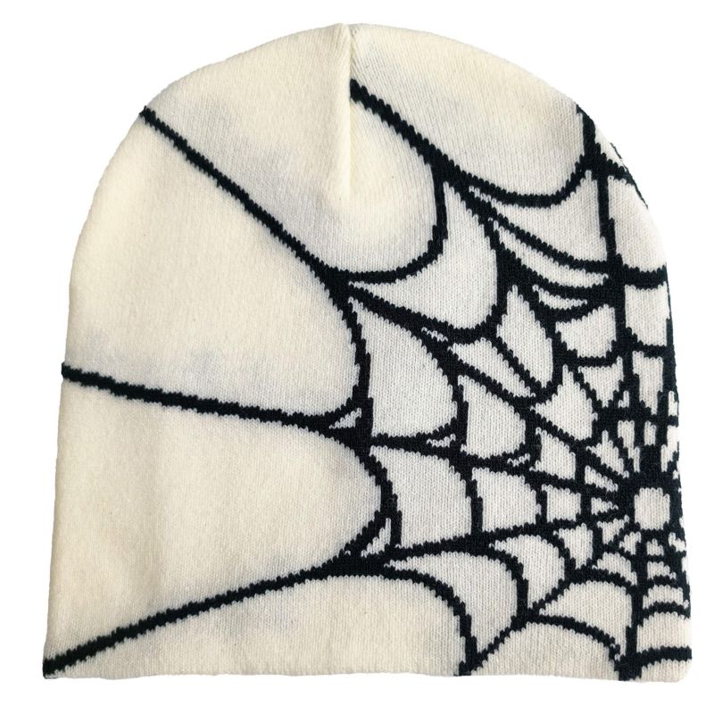 Fashion White+black Spider Web Jacquard Knitted Beanie