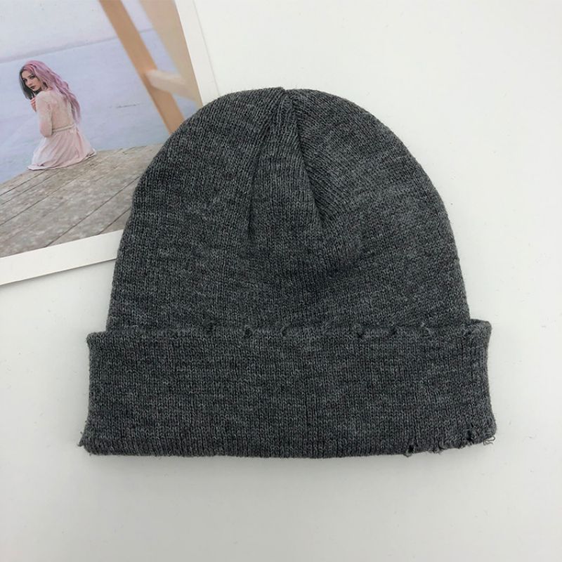 Fashion Grey Distressed Knitted Beanie