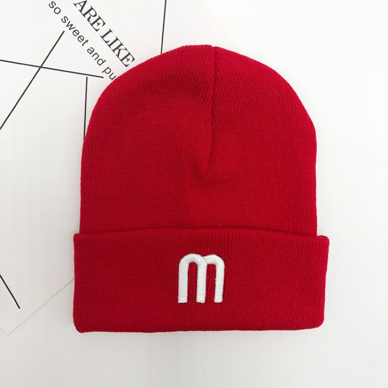 Fashion Red Letter Embroidered Knitted Beanie