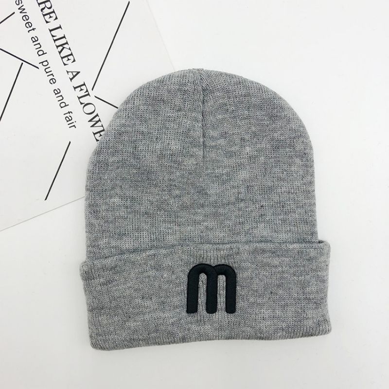 Fashion Grey Letter Embroidered Knitted Beanie