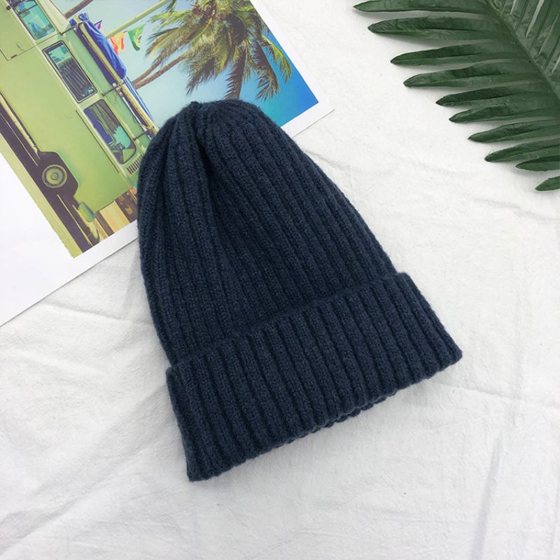 Fashion Navy Blue Blended Knitted Beanie